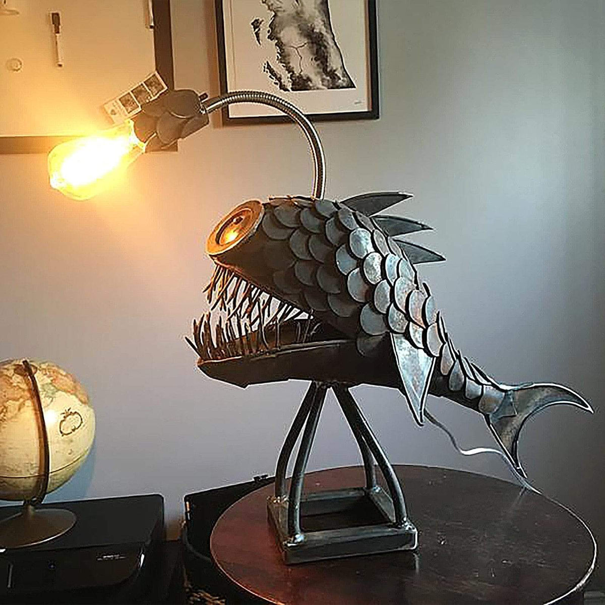 Belro Anglerfish lamp-inspired men's clothing, showcasing unique design details and fabric texture in a stylish garment.
