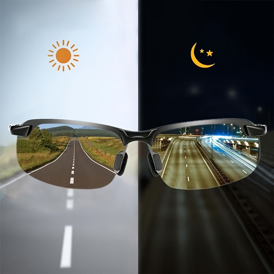 Belro polarized photochromic sunglasses with adjustable lenses and sleek black frame, designed for outdoor use and eye protection.