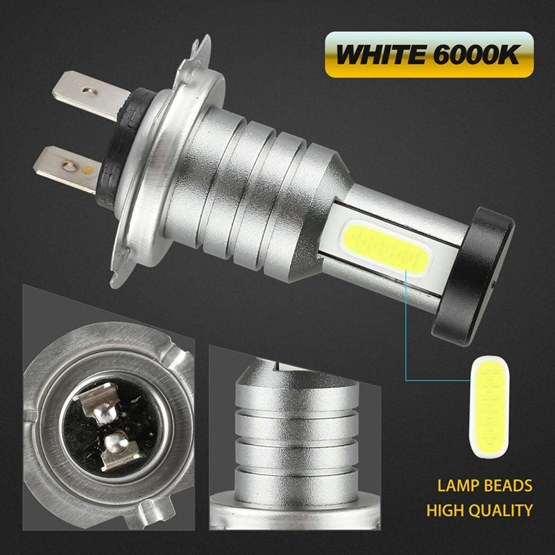 Belro 4x H7 LED headlight bulbs installed in a car engine compartment, showcasing bright, energy-efficient automotive exterior lights.