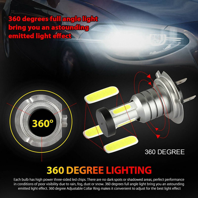 Belro 4x H7 LED headlight bulbs installed in a vehicle's front exterior lighting system.
