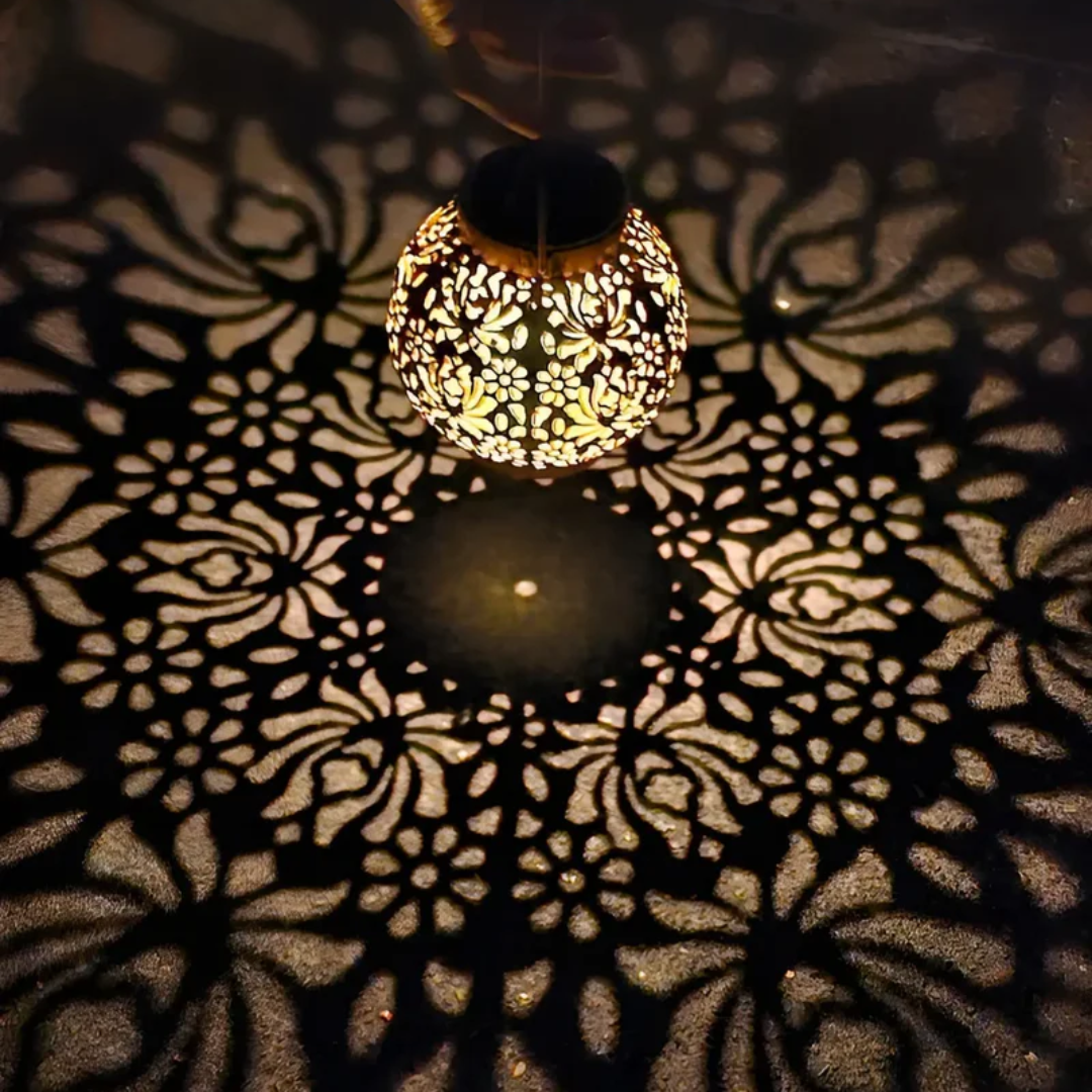 Belro weatherproof LED solar pendant light hanging outdoors, designed as garden accessories for illumination and ambiance.