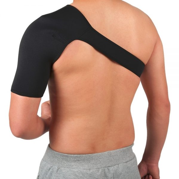 Belro shoulder support bandage wrapped around a person's shoulder, providing stability and compression for shoulder injuries.