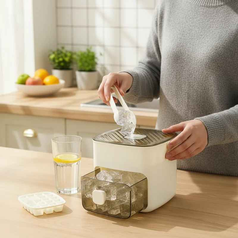 Mivoza large capacity ice cube tray with push function, no-spill design, and easy release for 48 ice cubes in a stackable kitchen gadget.