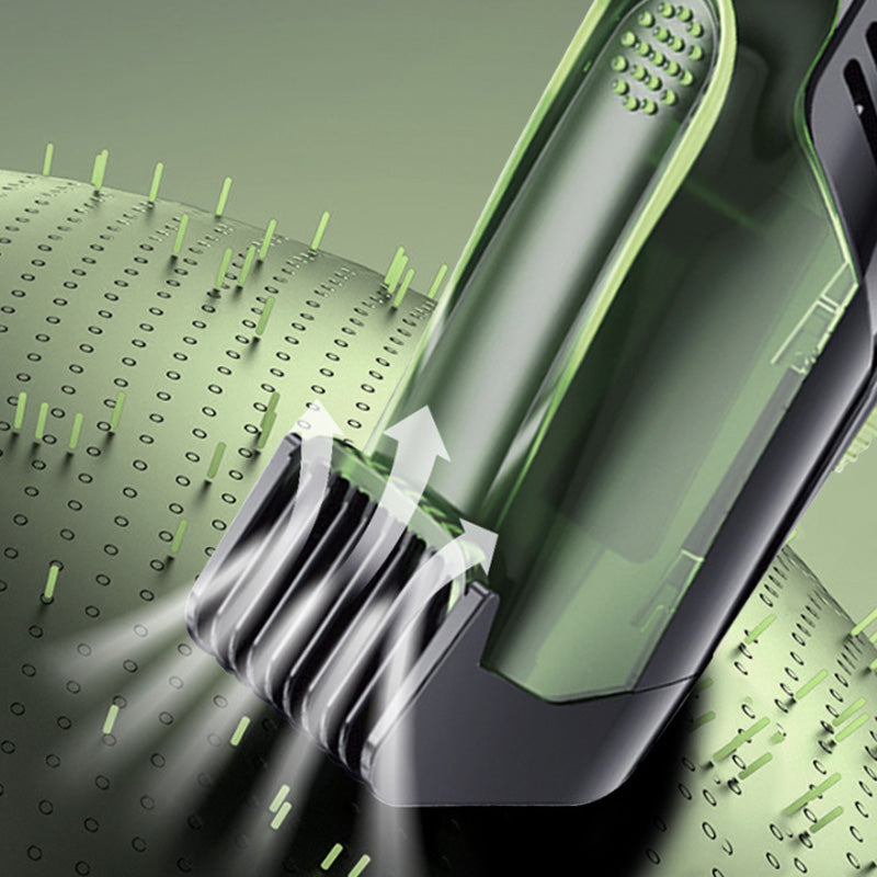Belro waterproof vacuum beard trimmer accessory showing a sleek, compact grooming tool with a transparent collection chamber.