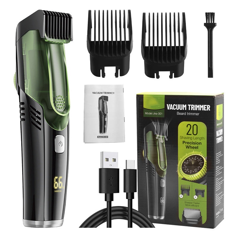 Belro waterproof vacuum beard trimmer with detachable head, black and silver design, designed for precise facial hair grooming.