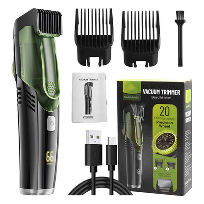 Belro waterproof vacuum beard trimmer with detachable head, black and silver design, designed for precise facial hair grooming.