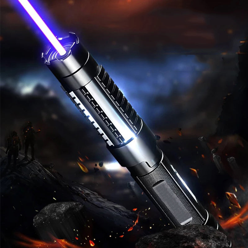 Belro laser pointer for office and stationery use, sleek black device with button and focused laser beam in a professional setting.