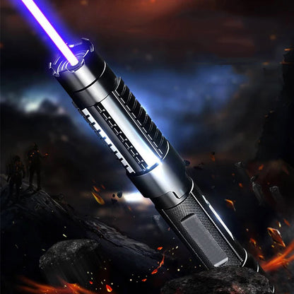 Belro laser pointer for office and stationery use, sleek black device with button and focused laser beam in a professional setting.