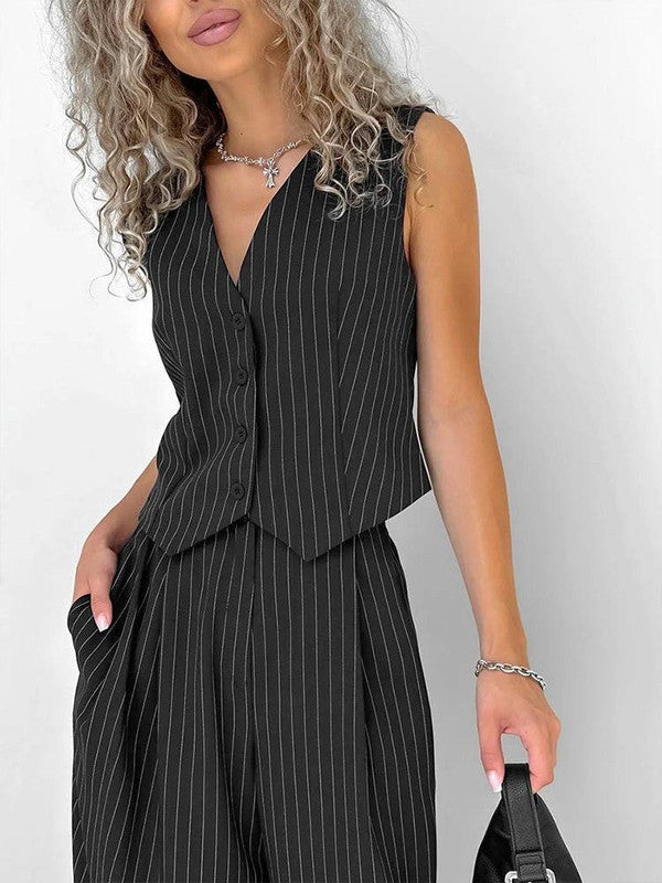 Belro striped pants and vest set featuring a stylish, coordinated clothing ensemble with bold vertical stripes and classic fit.