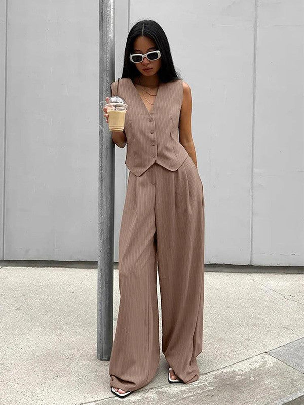 Belro striped pants and vest set featuring a stylish matching clothing ensemble for a modern, casual look.