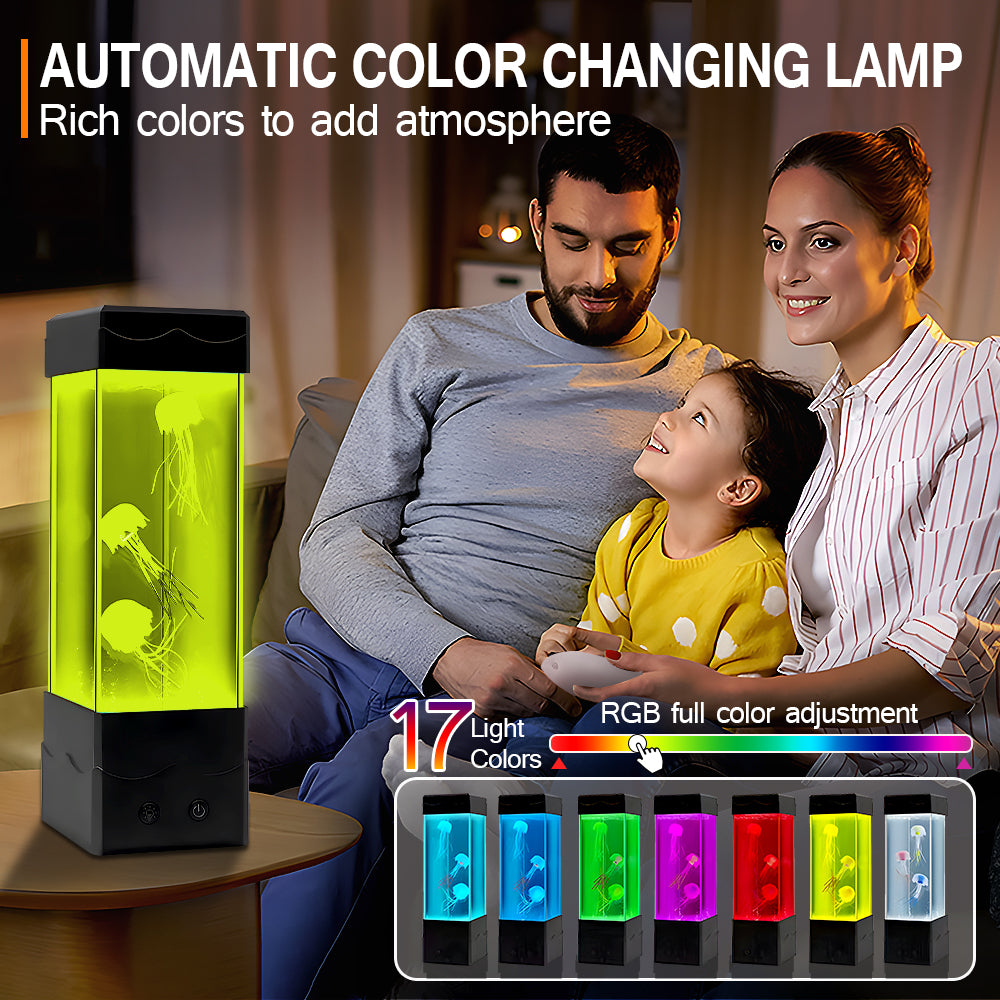Colorful jellyfish lamp from Belro, outdoor home and garden decor with realistic floating jellyfish design in a clear tank.