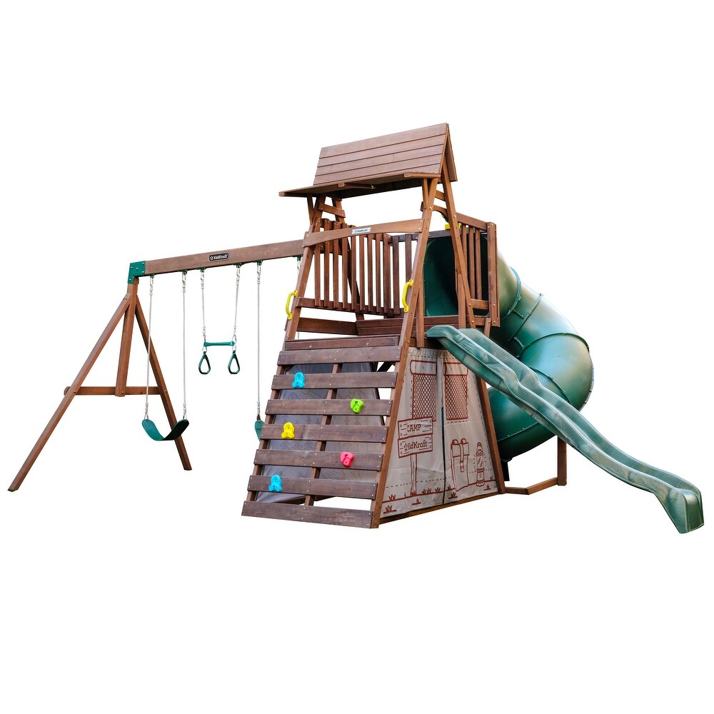 Casavibeo Ranger Retreat Swing Set with multiple swings and a slide, set outdoors on a grassy yard.
