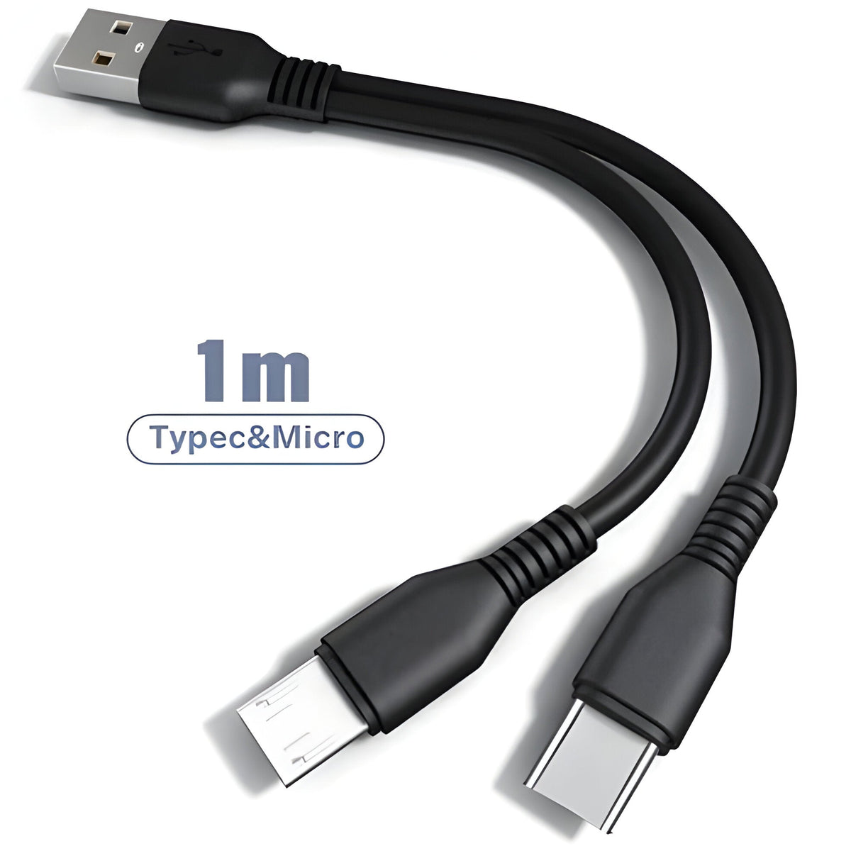 Belro 2-in-1 USB charging cable with multiple ports for smartphone and tablet charging, black rectangular design.