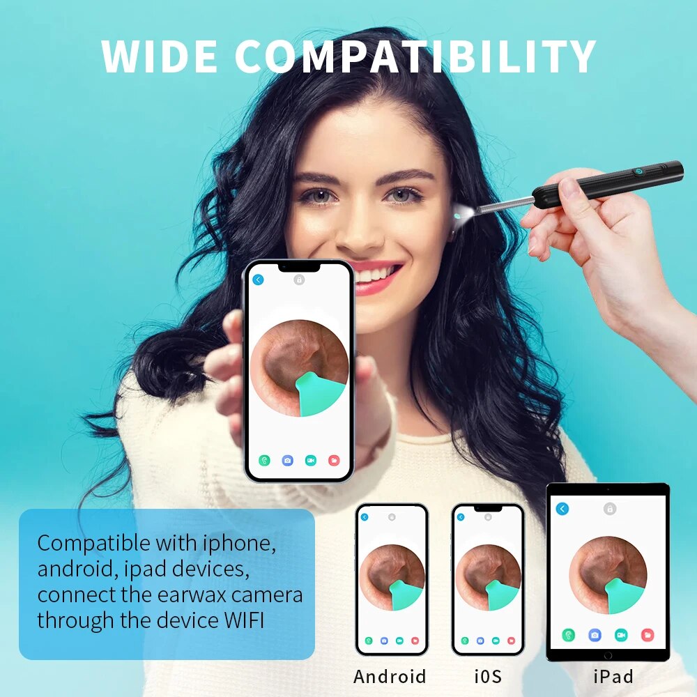Belro ear cleaning picker with camera showing a close-up of the device and its built-in camera for safe ear inspection.