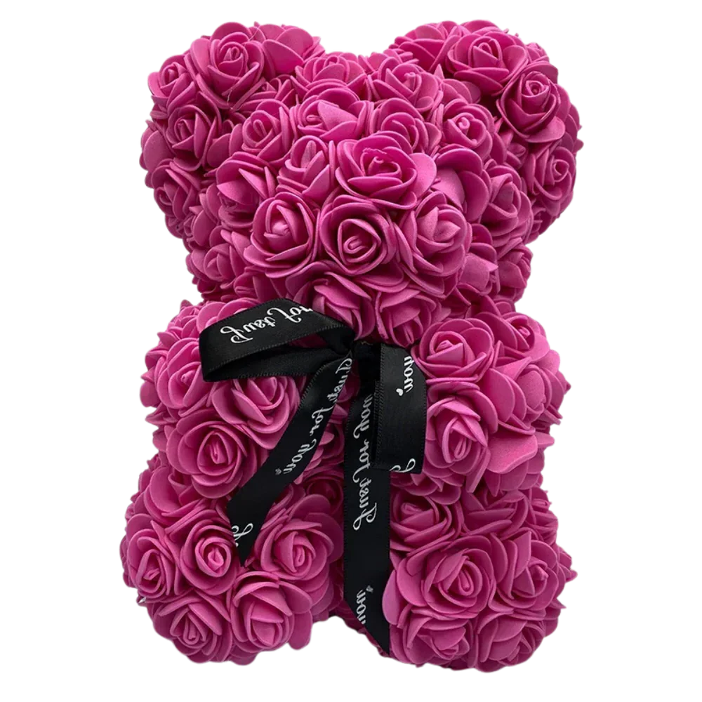 Fuchsia roses teddy bear from Belro, a men's clothing accessory, featuring a soft plush design with rose embellishments.