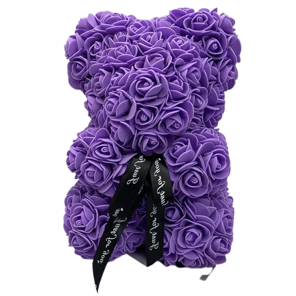 Purple Roses teddy bear from Belro, a soft, plush clothing accessory for men featuring a floral rose design.
