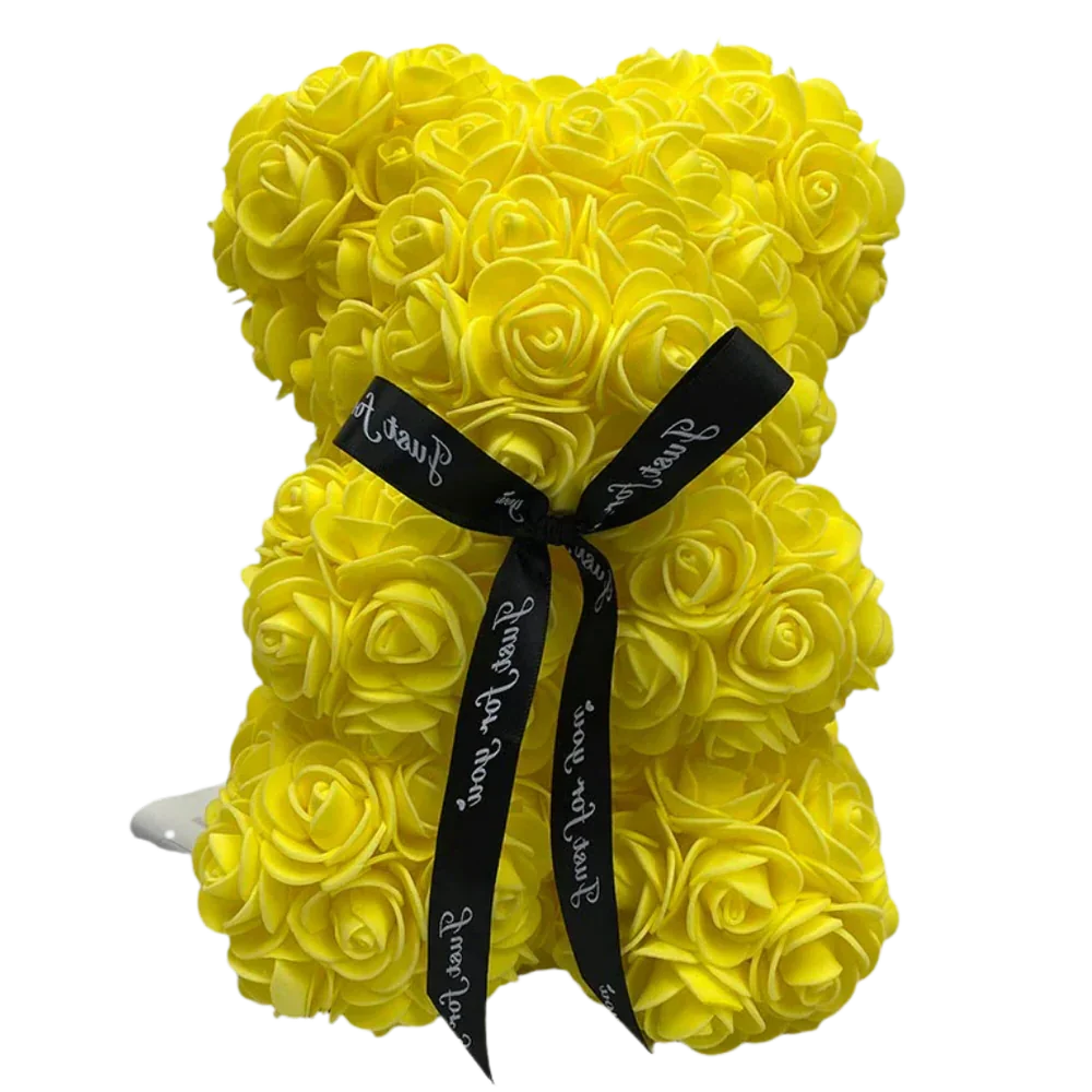 Yellow roses teddy bear from Belro, a cozy men's clothing accessory featuring a soft plush bear with floral details.