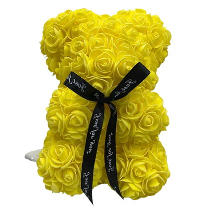 Yellow roses teddy bear from Belro, a cozy men's clothing accessory featuring a soft plush bear with floral details.