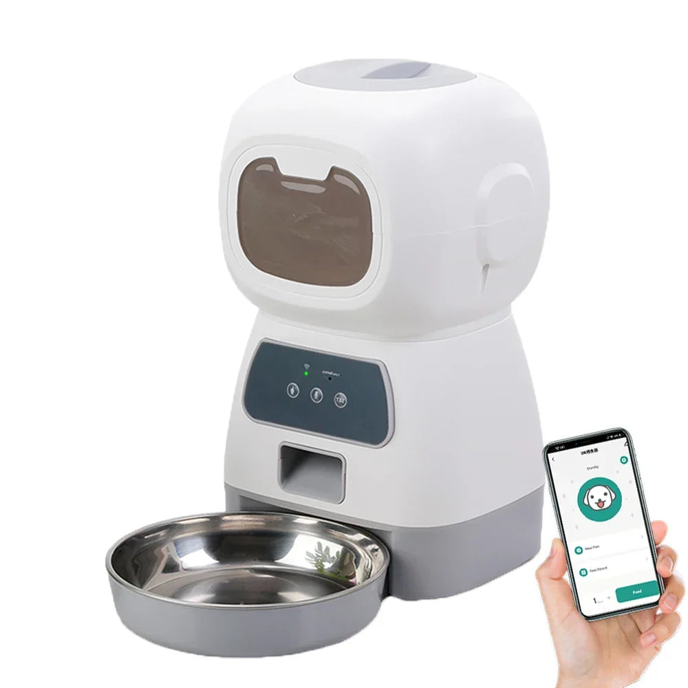 Belro smart automatic pet feeder for dogs and cats, with digital control and food storage, designed for easy feeding and hydration.
