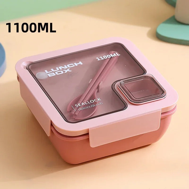 DecorsDeluxe leak-proof bento lunch box with cutlery, microwave and dishwasher safe, featuring multiple compartments for organized meals.