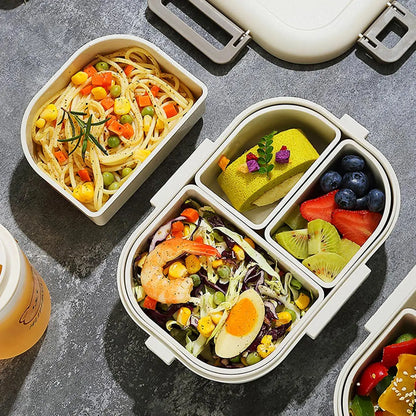 DecorsDeluxe 3-compartment Bento lunch box, 800ml, leak-proof, microwave safe, ideal for meal prep and on-the-go lunches.