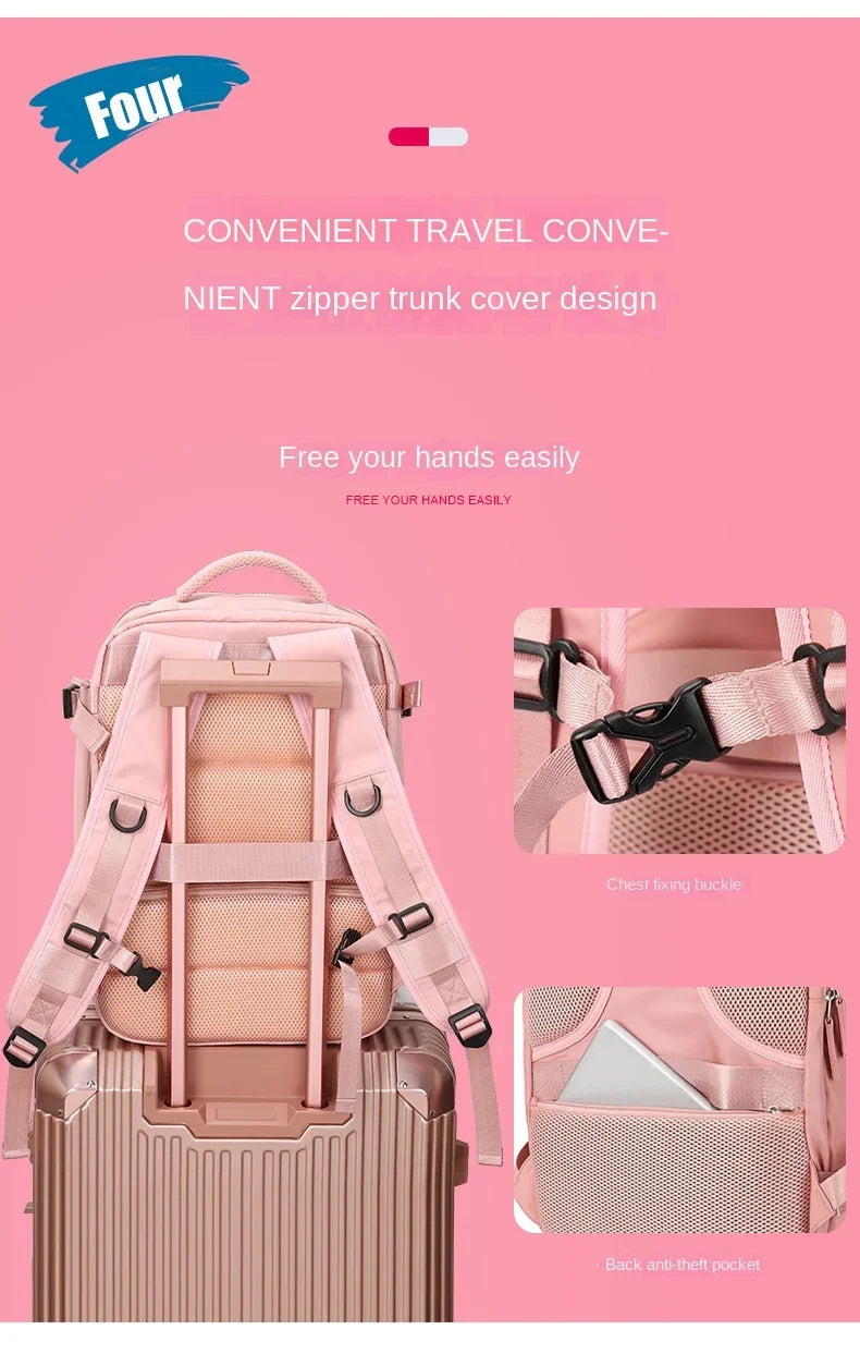 Belro travel carry-on backpack with shoe compartment, featuring multiple pockets and adjustable straps for convenient packing.