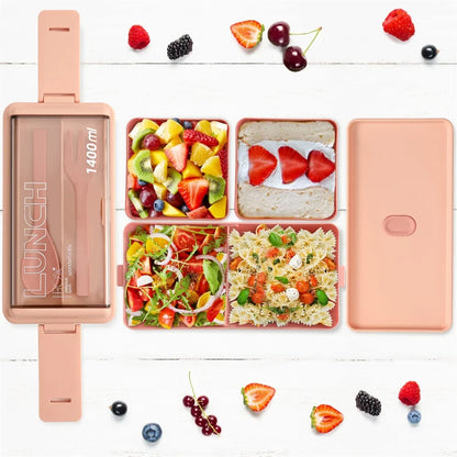 DecorsDeluxe 1400ml double-layer bento lunch box with leak-proof design, fork, and spoon for packed meals
