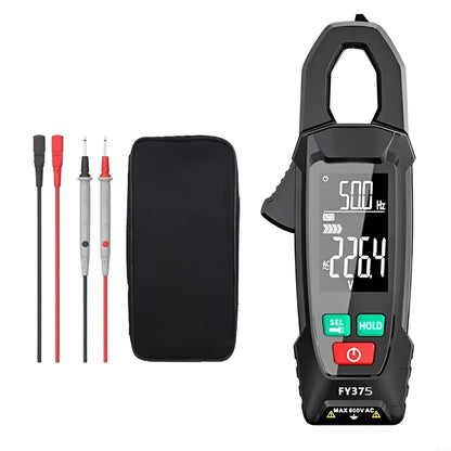 Belro AC/DC clamp electric meter showing digital display and clamp jaw for measuring electrical current and voltage.
