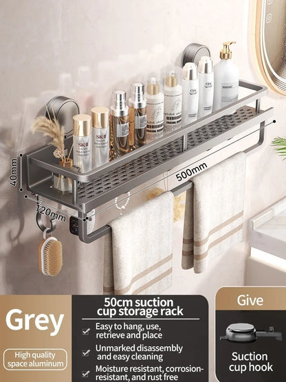 Mivoza suction cup bathroom shelf in waterproof wall mount design, available in three sizes for shower storage.