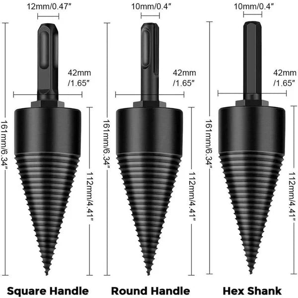 Belro Shank Firewood Drill Bit designed for use with any drill, showcasing a sturdy metal shank and sharp cutting edge for efficient wood drilling.
