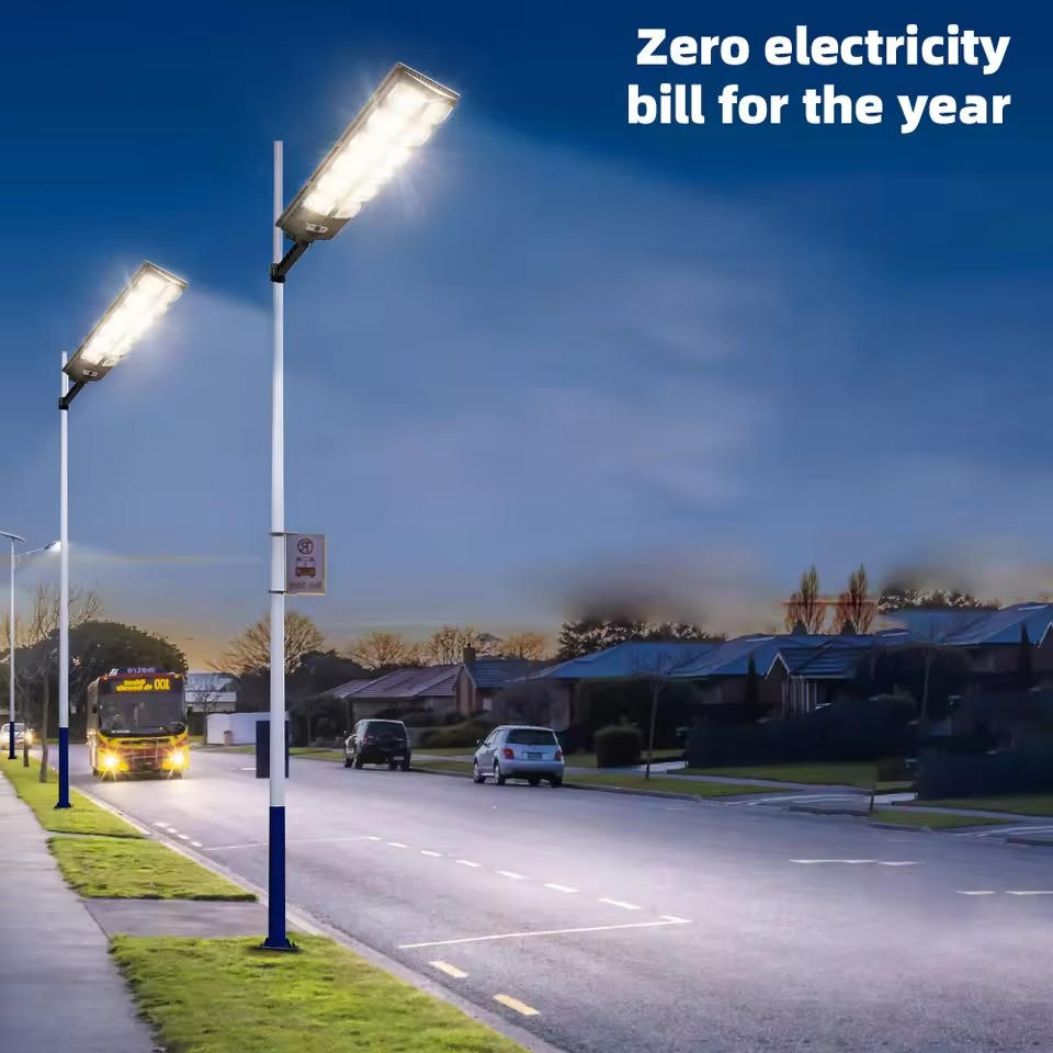 Belro solar street light installed outdoors for home and garden lighting, with a sleek design and solar panel on top.