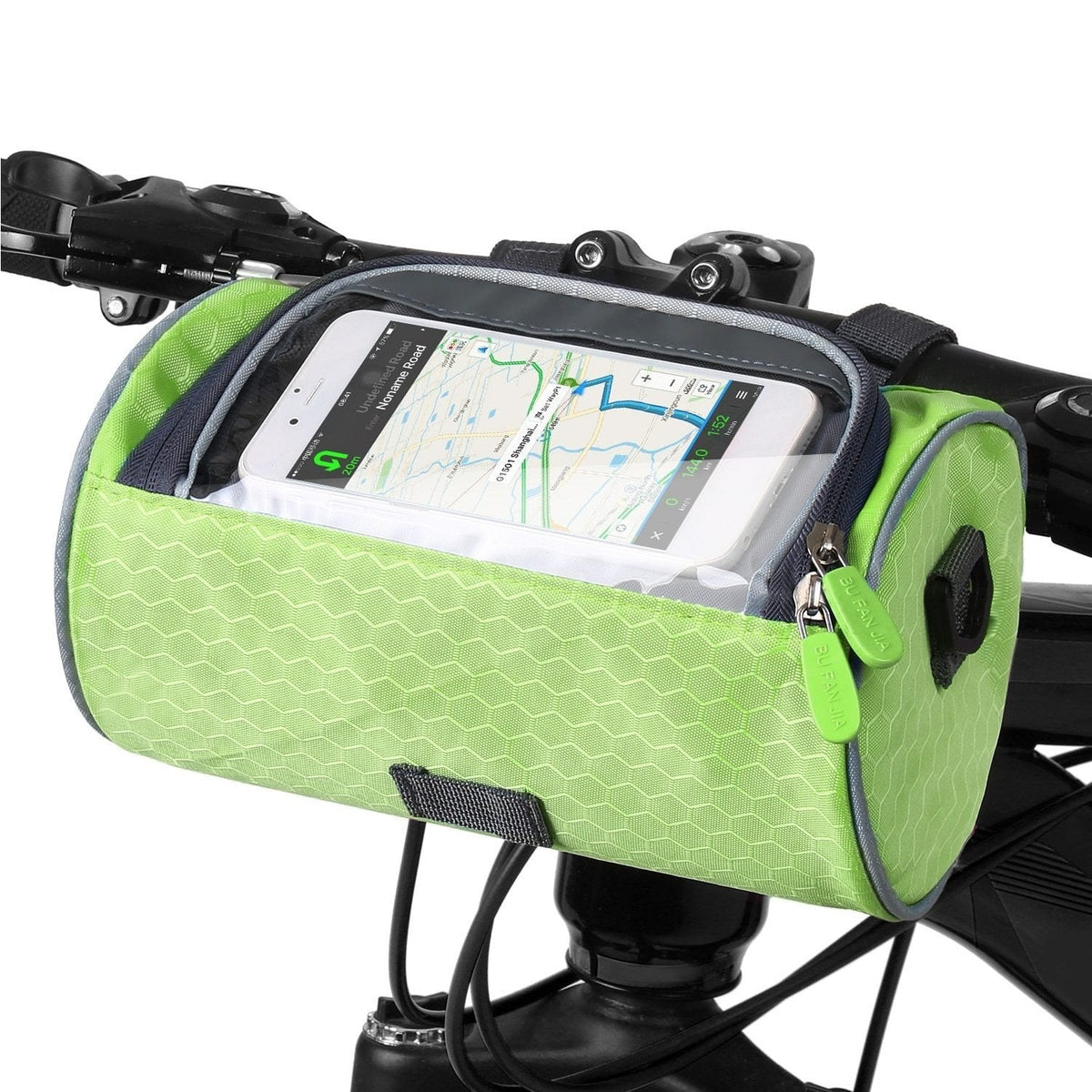 Belro bicycle bag with touchscreen pocket, riding gear and luggage bag for cycling, black, durable and weather-resistant.