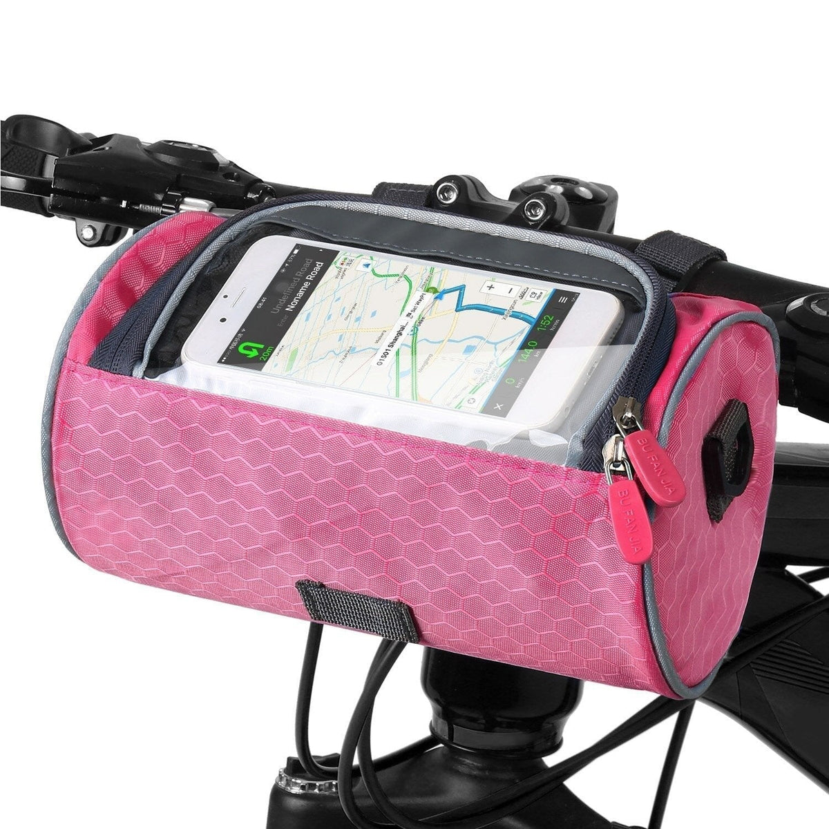 Belro bicycle bag with touchscreen pocket, black waterproof bag designed for bike handlebar storage and easy device access