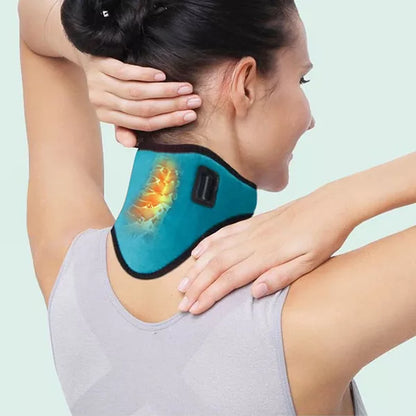 Belro electrically heated neck support accessory with suspenders, designed to provide warmth and comfort for neck pain relief.