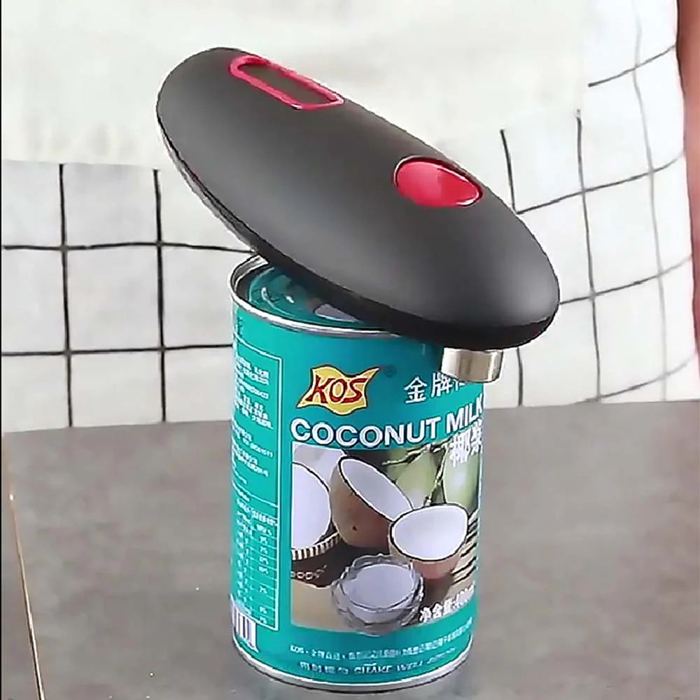 Belro automatic can opener with ergonomic handle and stainless steel cutting wheel for easy can opening.