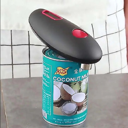 Belro automatic can opener with ergonomic handle and stainless steel cutting wheel for easy can opening.