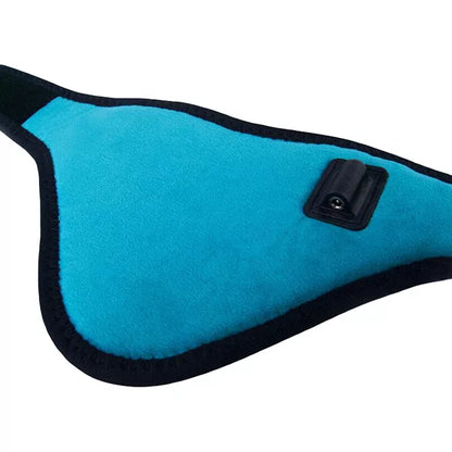Belro electrically heated neck support with adjustable suspenders, designed for comfort and warmth in cold weather.