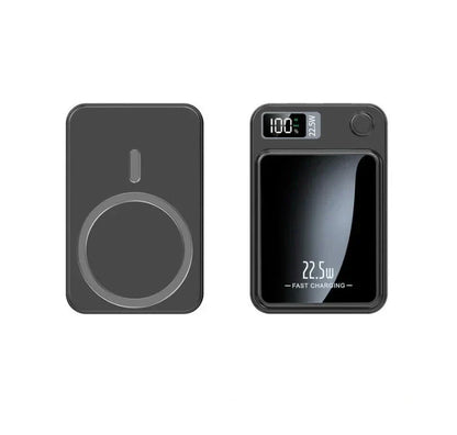 Belro Magnetic Mini Power Bank in black with USB port, compact portable electronics charging device on a white background.