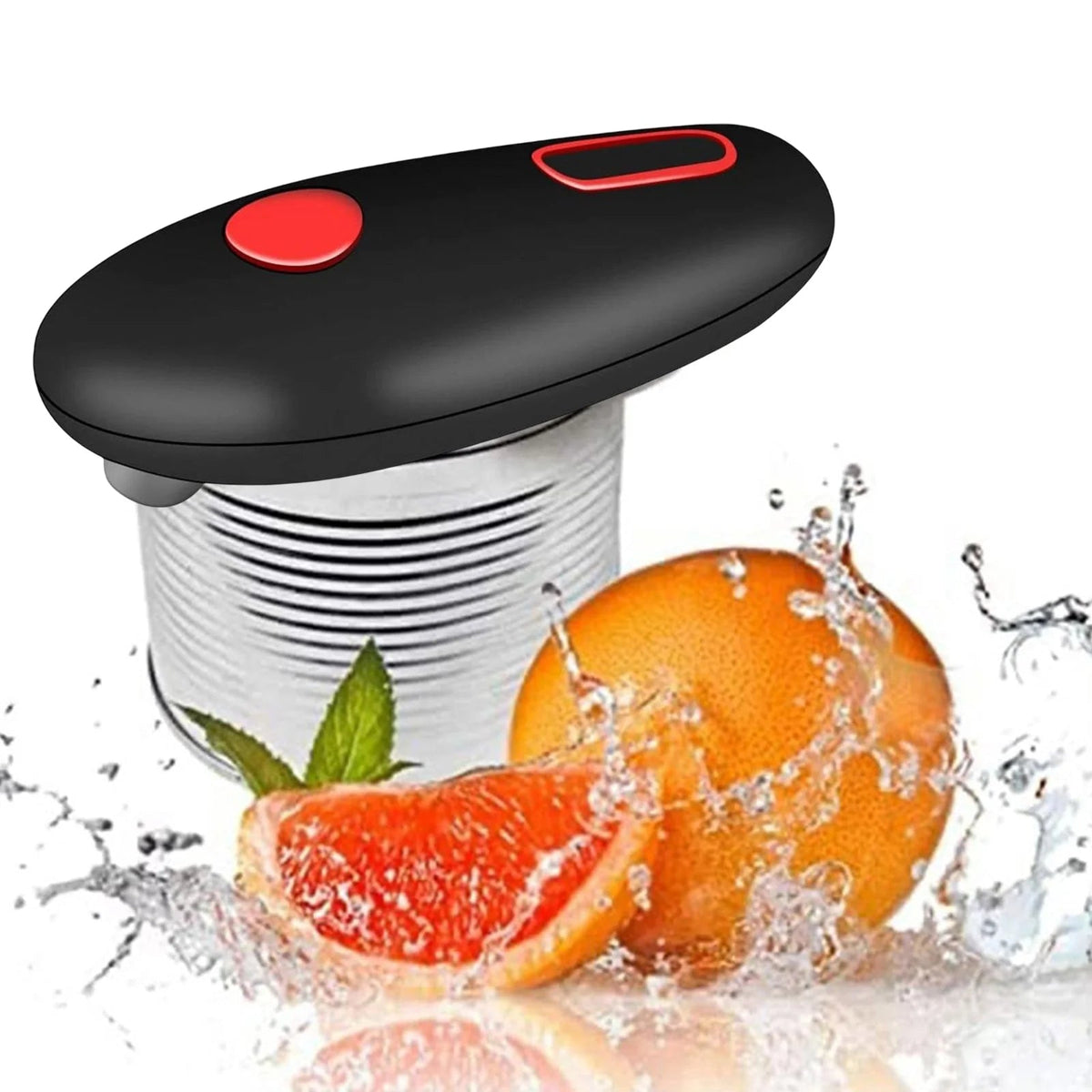 Belro automatic can opener on kitchen countertop, showing its sleek design and easy-to-use mechanism for opening cans effortlessly