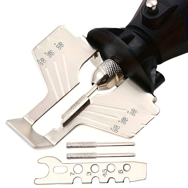 Belro chainsaw sharpener with integrated sharpening tool, compact and easy-to-use for maintaining chainsaw blades.