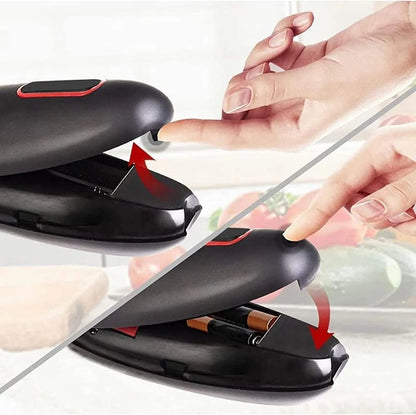Belro automatic can opener on kitchen countertop, showing sleek design and easy-to-use function for home kitchen use.