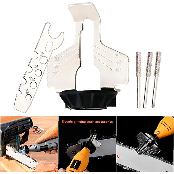 Belro chainsaw sharpener with integrated sharpening tool, compact and durable for precise chainsaw blade sharpening.