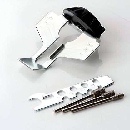 Belro chainsaw sharpener with integrated sharpening tool, compact and portable for precise chain sharpening on tools and hardware.