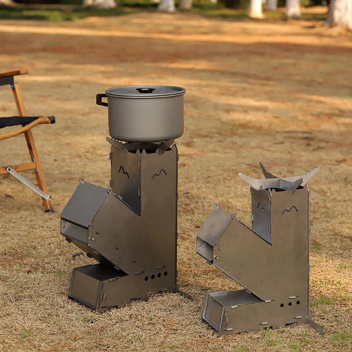 Belro portable outdoor rocket wood burning stove heater for camping and outdoor use, compact and durable metal design