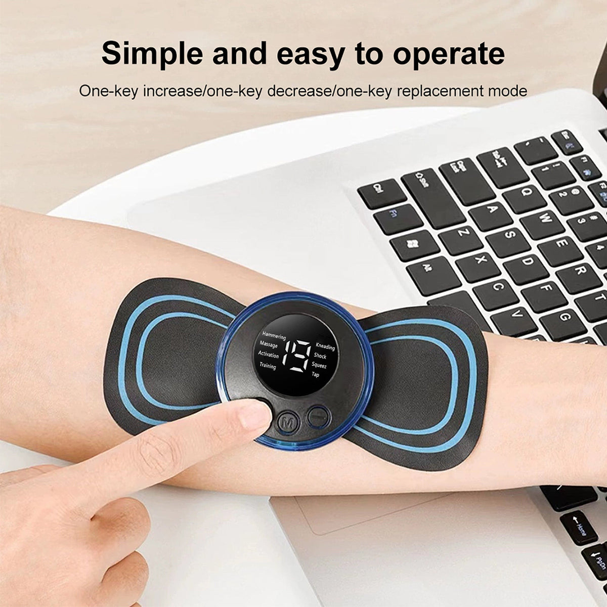 Belro Electric EMS Neck Massager with adjustable straps and control buttons, designed for personal relaxation and muscle relief.