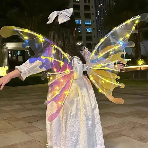 Colorful LED fairy wings costume by Belro featuring vibrant illuminated wings for kids and adults, perfect for costumes and events.