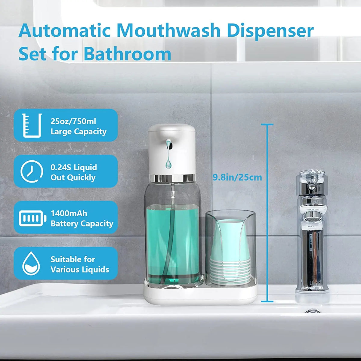 Belro automatic mouthwash dispenser in white with touchless operation, designed for convenient oral hygiene.