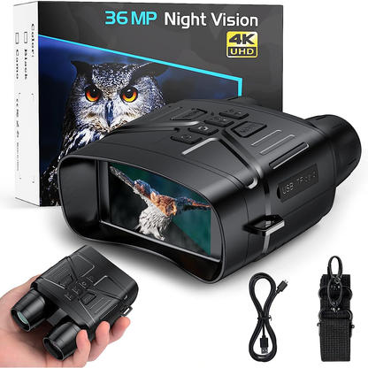 Belro True Night Vision Binoculars showing dual eyepieces and infrared lens for enhanced low-light viewing.