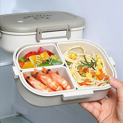 DecorsDeluxe 3-compartment bento lunch box, 800ml capacity, leak-proof, microwave-safe, with colorful compartments for meals.