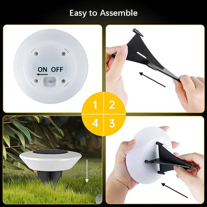 Mivoza solar ground lights with 14 LEDs, ground spike design, 360° illumination for garden pathways and outdoor landscaping.